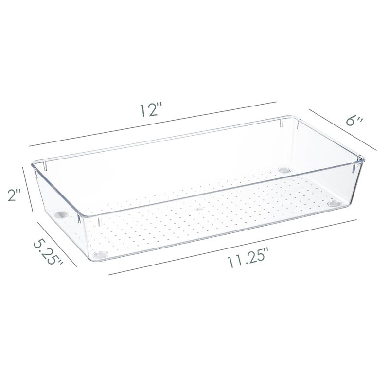 Kingrol 6 Pack 12 x 6 x 2 Inch Clear Drawer Organizer Trays, Desk Drawer Divider Storage Bins, Storage Box Set for Utensils Junks Vanities Makeups Jewelry Office Craft Supplies - Image 3